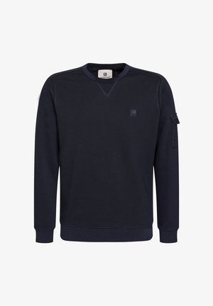 Navy Sweatshirt aus weichem Stoff, mit Rundhalsausschnitt, gerippten Bündchen, einem Logopatch auf der Brust und einer seitlichen Tasche mit Knopfdetails.
