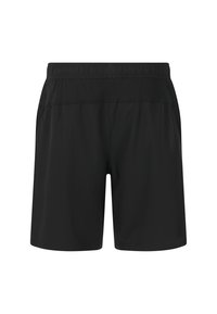 Svarta sportshorts med elastisk midjeband, mjuk textur och sidofickor. Enkel design med knä-lång skärning.