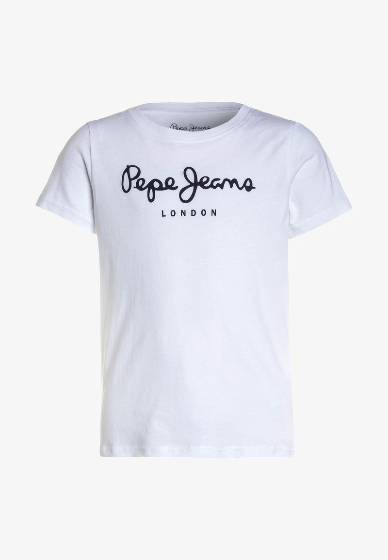 Biała bawełniana koszulka z krótkimi rękawami, na przodzie czarny napis "Pepe Jeans LONDON". Gładka faktura i regularny krój.