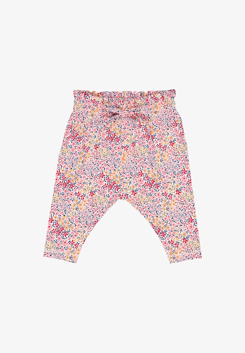Hosen für Kleinkinder mit floralem Muster in Pink, ausgestattet mit einem gerafften, elastischen Bund und schmal zulaufendem, weichem Stoff für Komfort und Bewegungsfreiheit.