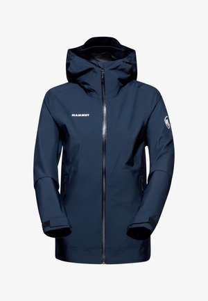 Marine waterdichte jas met een volledige rits aan de voorkant, verstelbare capuchon en elastische manchetten. Voorzien van een logo op de borst en zijzakken.