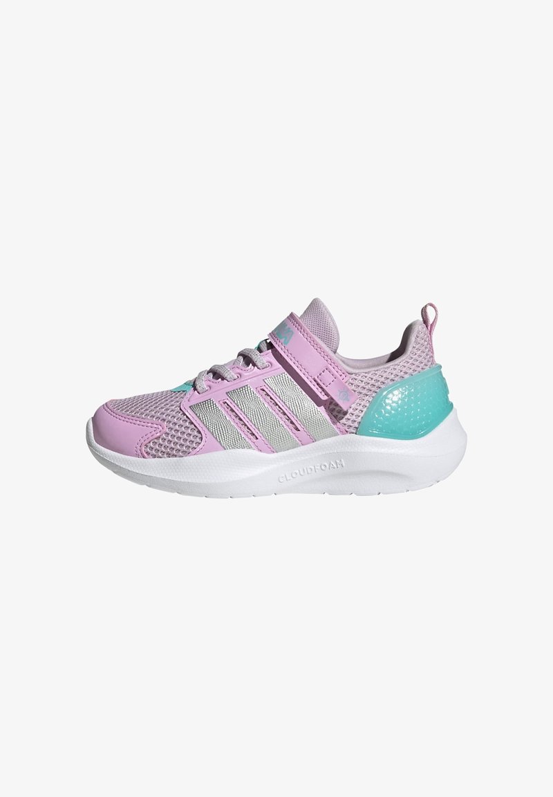 Chaussures de sport légères en rose et teal, dotées d'un upper en mesh respirant, de superpositions synthétiques et d'une semelle Cloudfoam blanche.