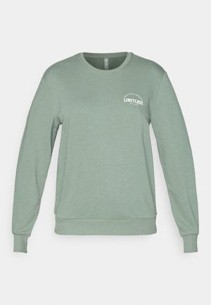 Groene katoenen sweatshirt met een ronde hals, lange mouwen en geribde boorden. Voorzien van een witte "LIMITLESS"-opdruk op de borst.