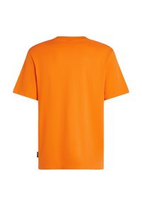 Orange cotton t-shirt with a crew neck, short sleeves, and a straight hem. No visible patterns or graphics. Tag at the side seam.