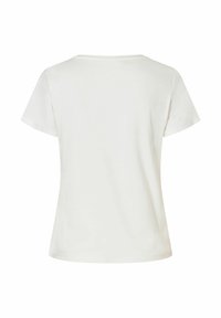 Short-sleeved white t-shirt with a round neckline, made from soft cotton fabric, featuring a smooth texture and a relaxed fit design.