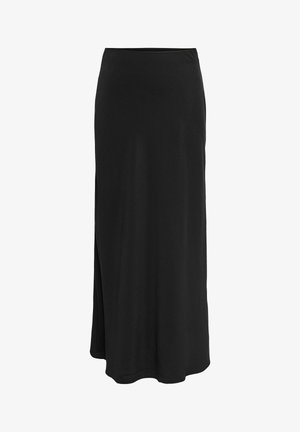 Jupe maxi noire en tissu doux, dotée d'une légère texture, d'une taille ajustée et d'une fente sur un côté pour faciliter les mouvements.