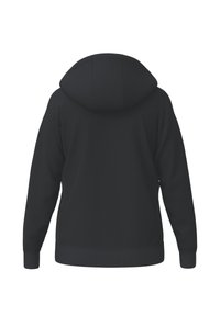 Felpa nera con cappuccio spazioso, polsini e orlo a coste. Tessuto dalla texture liscia, design semplice senza loghi o motivi visibili.