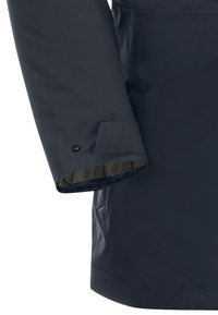 Manica di giacca impermeabile navy con una texture liscia, polsino regolabile e una fodera nascosta con un motivo sottile.
