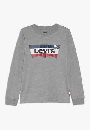 Maglia grigia a maniche lunghe con logo Levi's in blu, bianco e rosso al centro del petto.