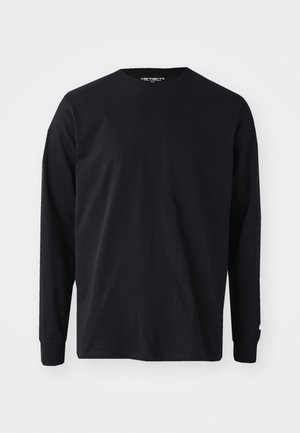T-shirt a maniche lunghe nera in cotone, con scollatura rotonda e taglio dritto, decorato con un piccolo logo sulla manica.