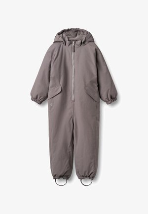 Sive izolirane kombinezon sa kapuljačom, elastičnim manžetama, dva bočna džepa i prednjim patentnim zatvaračem. Izrađen od tkanine otpornog na vremenske uvjete.