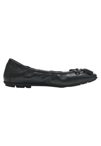Ballerine in pelle nera con punta arrotondata, dettaglio a fiocco annodato e leggera texture. Suola bassa per un facile utilizzo.