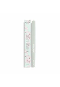 La penna eyeliner W.Y.CON Shine Line in un tubo verde chiaro accanto a un packaging a motivo floreale. Presenta una forma sottile con una punta appuntita.