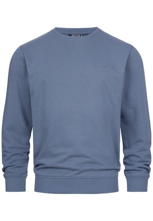 Blauwe sweatshirt met een ronde hals en lange mouwen. Gemaakt van een zachte stof, met rib gebreide manchetten en zoom, en een klein logo-detail op de borst.