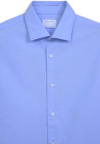 Camicia azzurro chiaro in taglio regolare. Presenta un motivo testurizzato e un colletto classico. Include bottoni bianchi lungo il davanti.