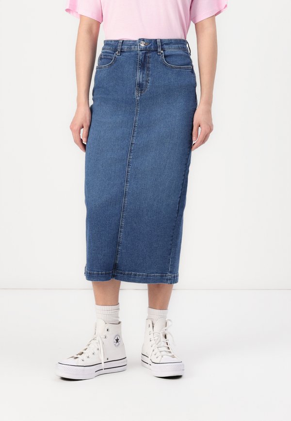 ONLWONDER MIDI BACK SLIT SKIRT  - Denim skirt