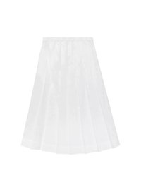 Vit plisserad kjol gjord av lättviktsmaterial med elastisk midja, med en mjuk textur och knälång design.