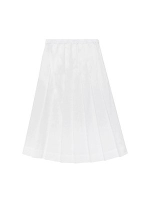 Bela skladna krila iz lahkega materiala z elastičnim pasom, ki se ponaša z gladko teksturo in dolžino do kolen.