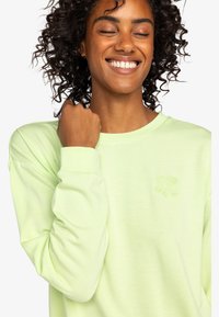 Light green long-sleeve sweatshirt with a round neckline and subtle floral embroidery on the chest. Soft fabric and relaxed fit.