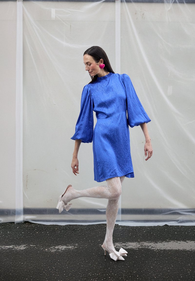 blue dress code for wedding Waverly Ice Blue Floral Jacquard Mini Dress – Vavavoom.ie main image 1
