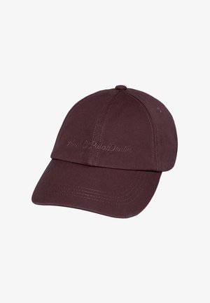 Donkerbruine katoenen baseballpet met gebogen klep en geborduurde tekst op het voorpaneel met de tekst "Marc O'Polo Denim".