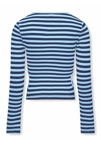 Pitkähihaiset cropped-topit, joissa on tummansinisiä ja vaaleansinisiä vaakaraitoja. Pehmeä kangas, pyöreä pääntie ja ommellut helmat.