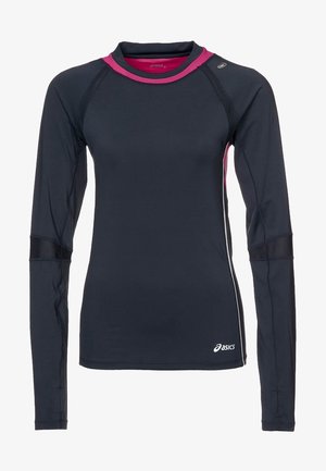 Mörkblå träningsshirt med lång ärm och rosa detaljer. Har fuktavvisande tyg, rund halsringning och nätpaneler på ärmarna.