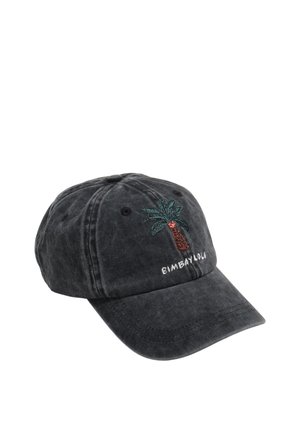 Czarna czapka z bawełny z daszkiem, z haftowanym zielonym drzewem palmowym i napisem "BIMBA Y LOLA" z przodu.