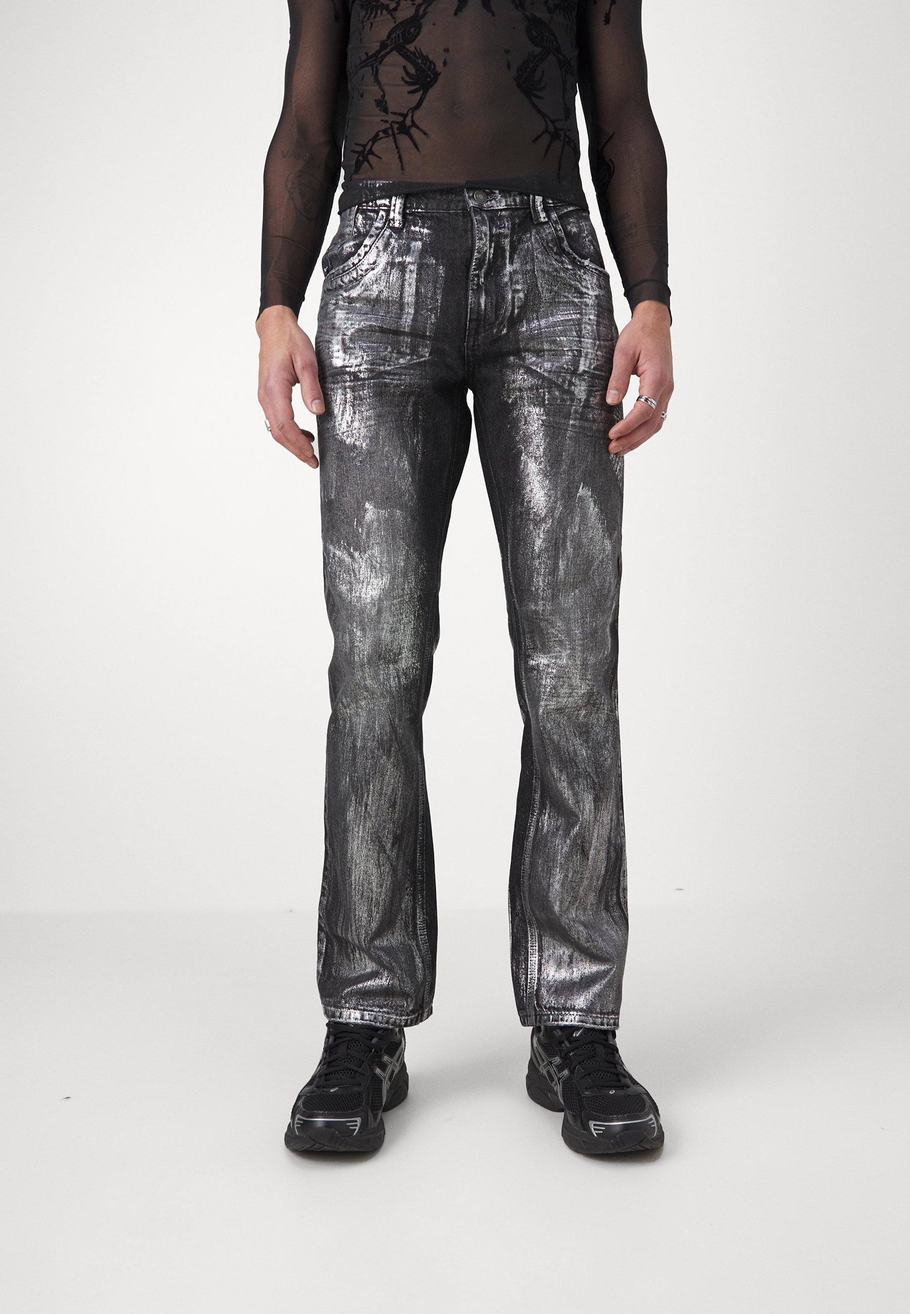 Jaded London COATED - Straight leg jeans - multi/black denim