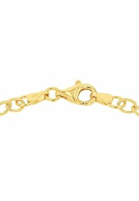 Gold-plated chain with oval links and a lobster clasp. Features a polished finish and secure closing mechanism.