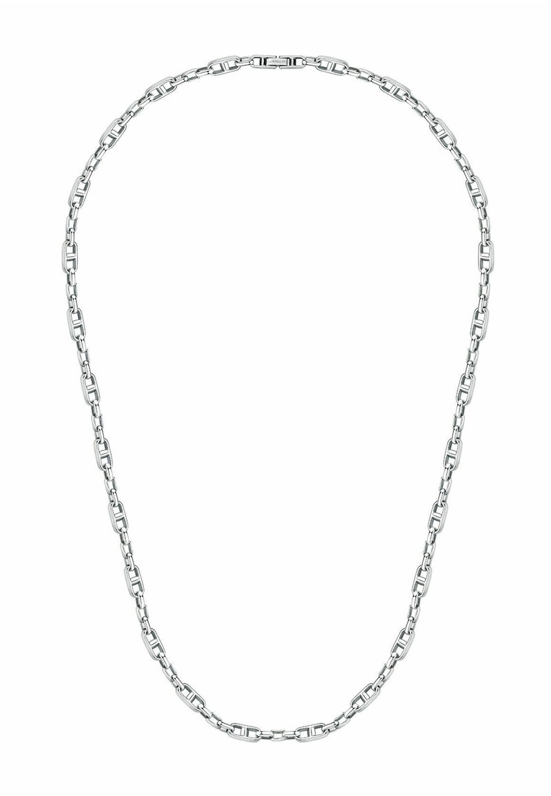 Collana in argento con maglie allungate e finitura lucida. Design uniforme in tutto, adatta per essere indossata a strati o da sola.