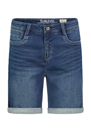 BERMUDA MIT GESCH SAUM - Denim shorts - blau