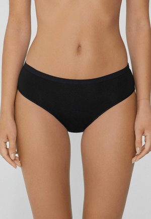 Zwarte katoenen hipsterondergoed met een zachte elastische tailleband. Heeft een gladde textuur en een klassiek ontwerp, ideaal voor dagelijks gebruik.
