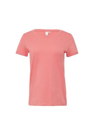 T-shirt rosa chiaro a maniche corte realizzata in cotone morbido. Presenta un colletto rotondo e un piccolo logo sull'orlo inferiore. Design semplice e classico.