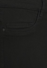 Black denim jeans featuring a smooth texture, standard five-pocket design, and subtle stitching details along the seams.