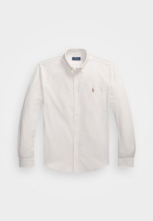 Polo Ralph Lauren STRIPED KNIT OXFORD SHIRT - Vapaa-ajan kauluspaita - white/coastal beige