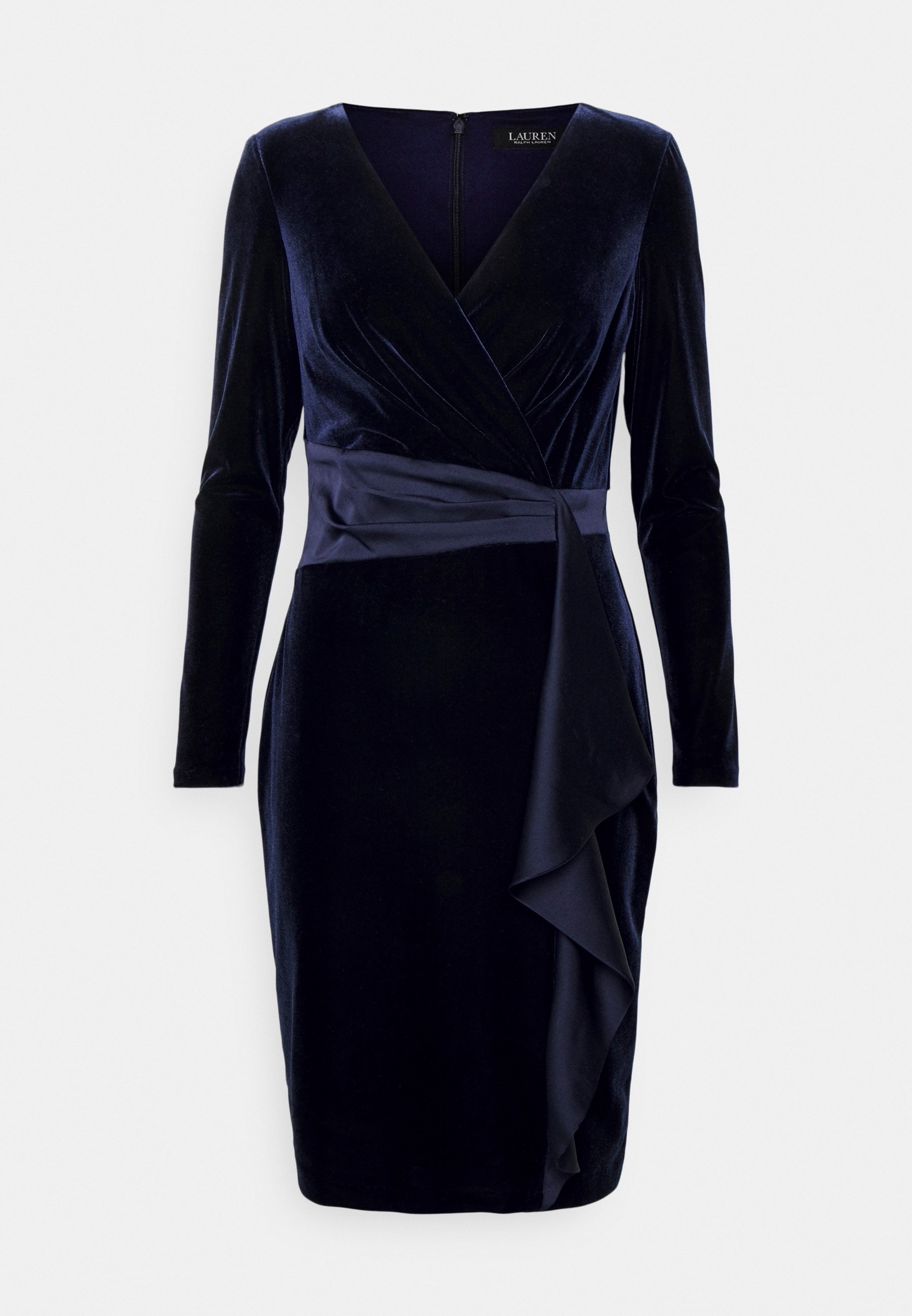 ralph lauren blue velvet dress LAUREN RALPH LAUREN Ruched Velvet Puff Sleeve Dress Navy Blue {T16}