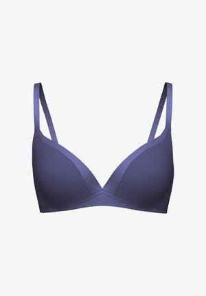 Paarse, naadloze driehoekbeha met verstelbare bandjes en een gladde textuur. Geen vulling of hardwaredetails zichtbaar.