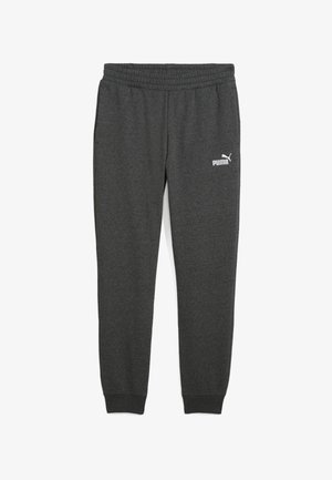 Pantaloni da tuta Puma grigio scuro con vita e polsini elasticizzati, dotati di logo Puma bianco sulla coscia sinistra.