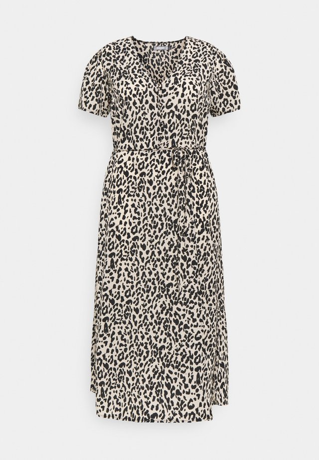 BUTTON LEOPARD MIDI TEA DRESS - Maxi-jurk - black