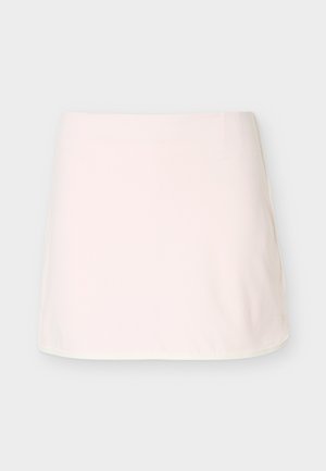 Biela jednoduchá mini sukňa áčkového strihu s jemnou textúrou a nenápadnými detailmi na leme, zobrazená na jednoduchom svetlom pozadí.