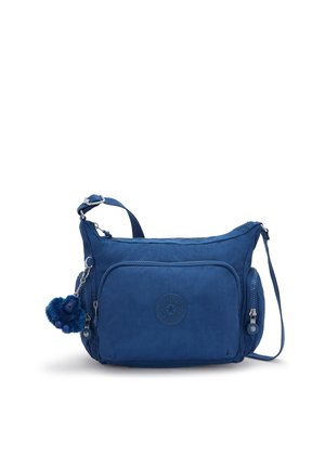 Blauwe nylon crossbodytas met een voorvak met ritssluiting, logodetail en een zachte sleutelhanger in de vorm van een aap. Voorzien van verstelbare riem en een gladde textuur.
