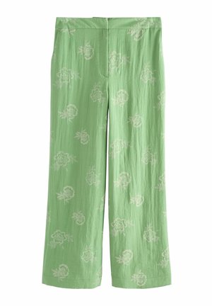 Pantaloni verdi realizzati in un tessuto leggero con un motivo floreale in una tonalità più chiara. Vestibilità morbida con design a gamba dritta.