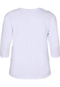 Weißes, langärmliges T-Shirt mit Rundhalsausschnitt und abgerundetem Saum, aus weicher Baumwolle, ohne Muster oder Verzierungen.