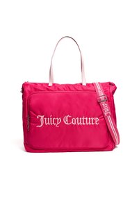 Rosa Nylon-Shopper-Tasche mit zwei oberen Griffen und verstellbarem Schulterriemen. Mit einer großen Fronttasche, die das "Juicy Couture"-Logo in weißer Stickerei aufweist.