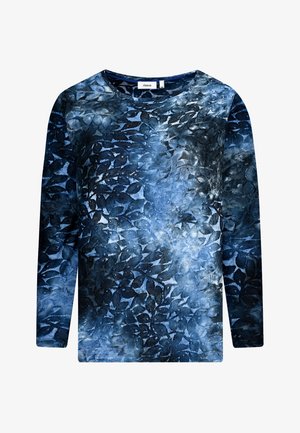 Langärmliges Oberteil in Blautönen mit einem strukturierten Blattmuster. Hergestellt aus weichem Stoff, mit Rundhalsausschnitt und lockerer Passform.
