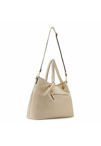 Borsa tote in pelle beige con finitura texture, manici superiori e tracolla removibile. Caratterizzata da hardware dorato e tasca con zip.
