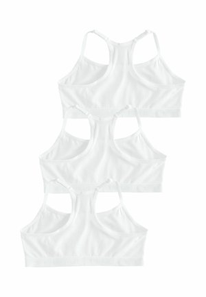 Bralette bianche in cotone con design sportivo, caratterizzate da uno stile racerback, spalline regolabili e fasce elastiche all'orlo.