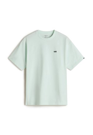 Light mint green cotton t-shirt with a crew neck, short sleeves, and a small black Vans logo on the left chest area.