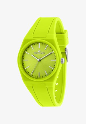 Orologio da polso Morellato verde lime brillante con quadrante rotondo, lancette argento, indicatori delle ore bianchi e cinturino in silicone con fibbia.